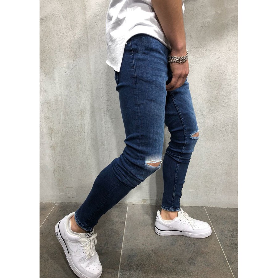 Quần Bò Đen Rách Gối Thời Trang Trẻ Trung Dáng Ôm Chất Mịn | BigBuy360 - bigbuy360.vn