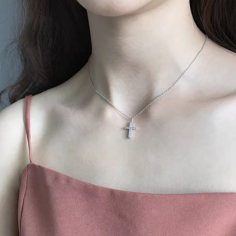 Dây chuyền thánh giá bạc nạm đá DaLiA Jewelry vòng cổ chữ thập đẹp basic bạc thật 925 không gỉ
