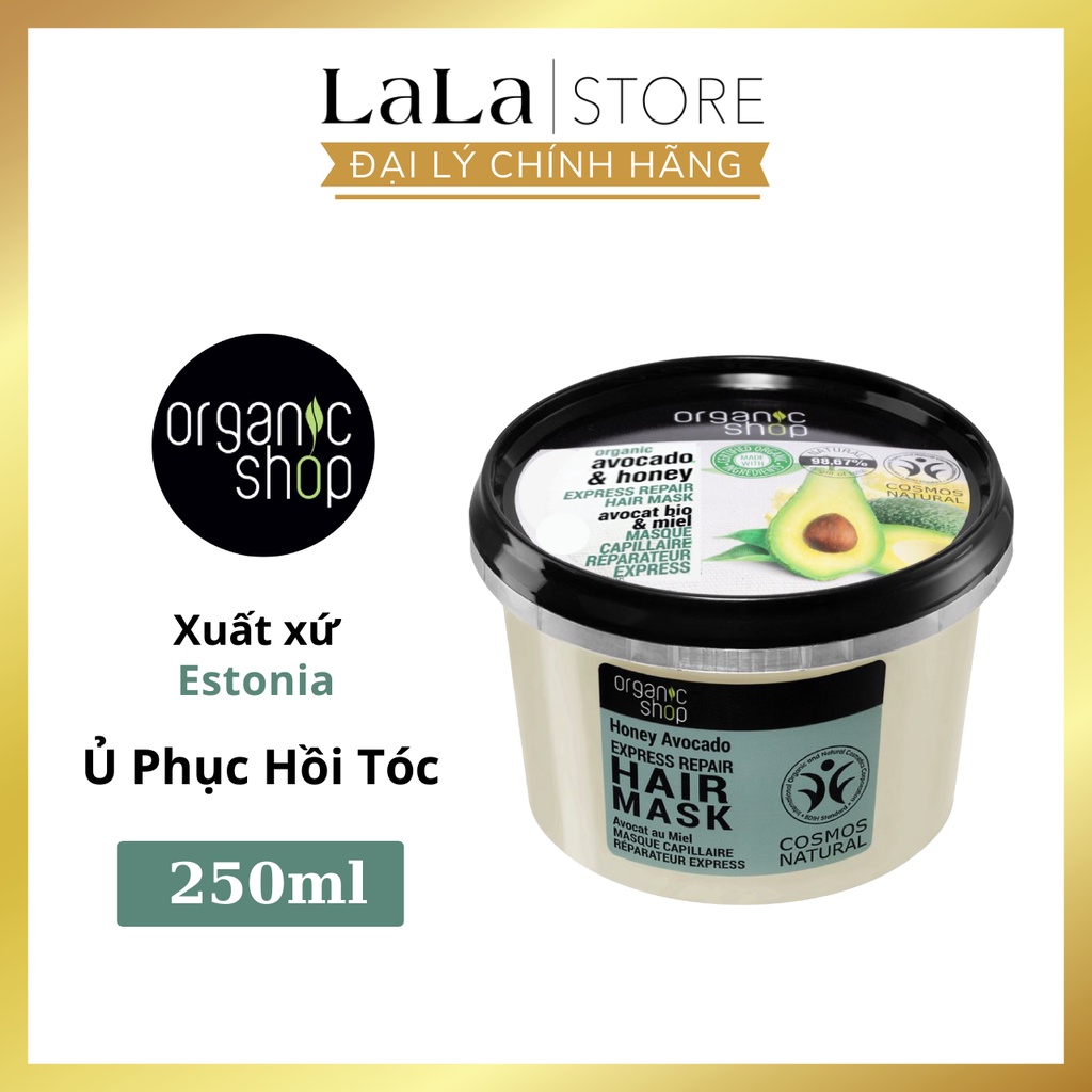 Ủ phục hồi tóc Avocado &amp; Honey giảm xơ và chẻ ngọn, bảo vệ và làm bóng mượt tóc Organic Shop Estonia 250ml