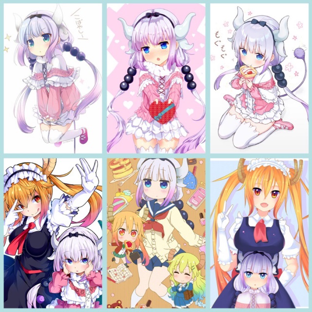 Poster anime maid dragon 1-5 tấm khác nhau đề can bóc dán