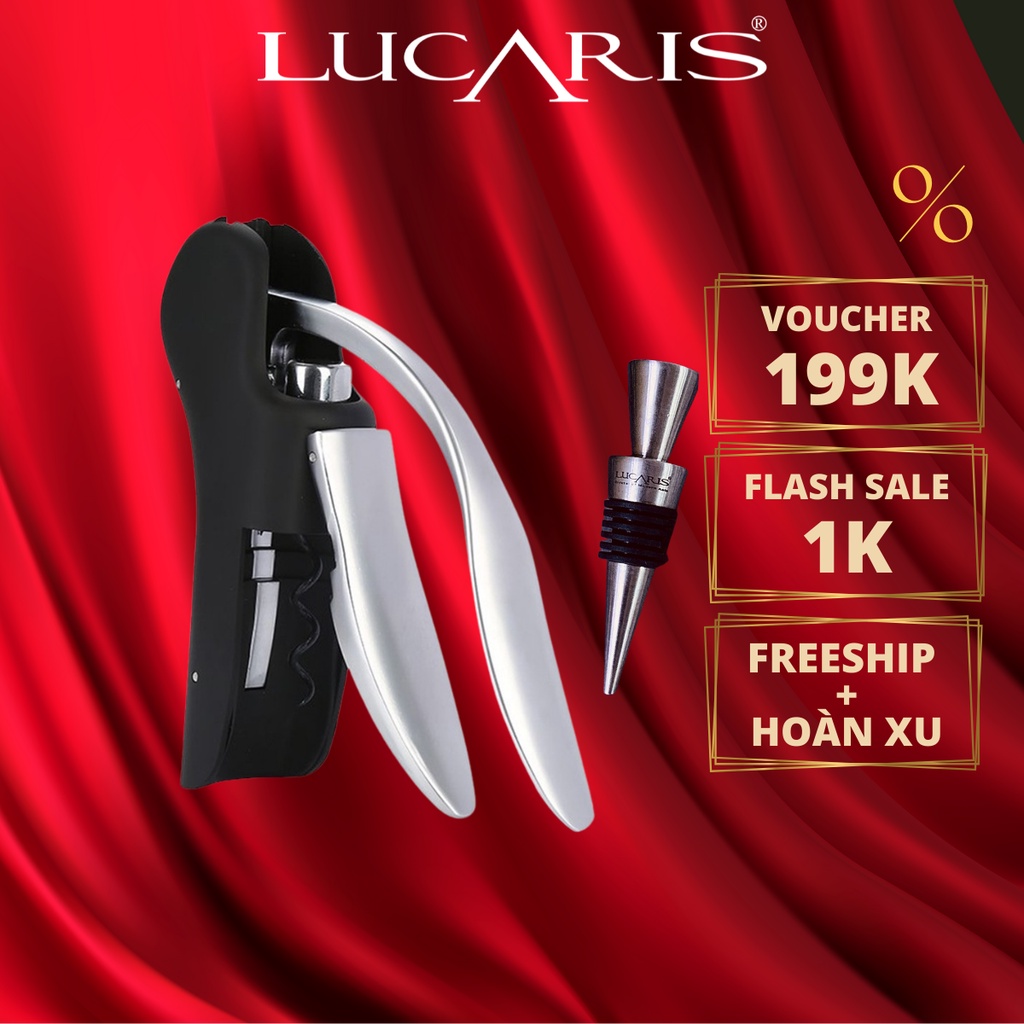 Bộ Dụng Cụ Khui Mở Rượu Vang Lucaris Kèm Nút Quản Cao Cấp, Chất Liệu Hợp Kim Siêu Bền - LCMR