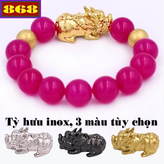 Vòng tay chuỗi hạt đá hồng charm tỳ hưu 2 bi