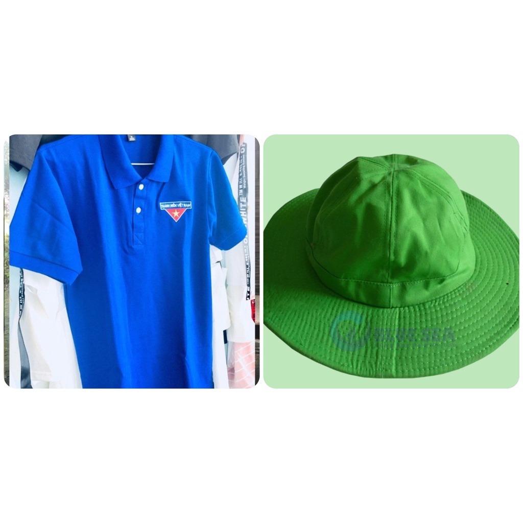 Combo Mũ tai bèo và Áo đoàn thanh niên việt nam cộc tay chất đẹp (dành cho cả nam và nữ)