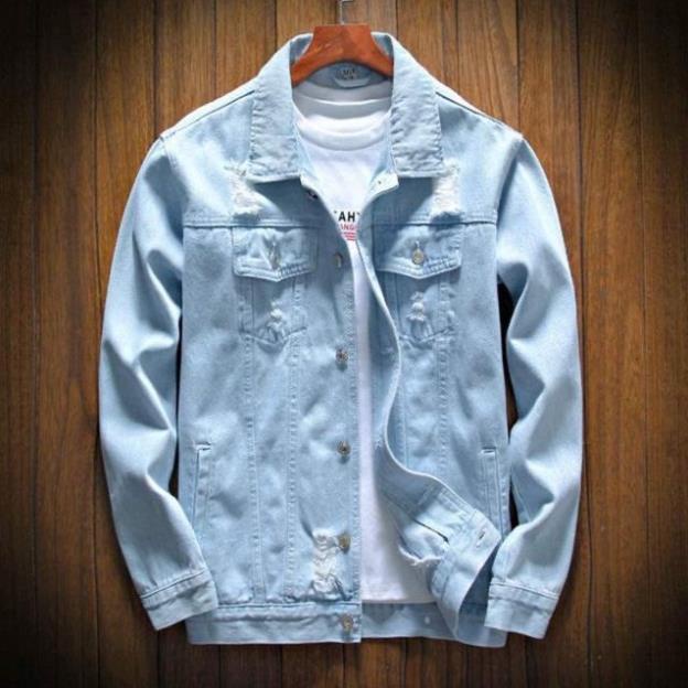 Áo Khoác Jeans Xanh Rách Dành Cho Nam Nữ Hot Nhất