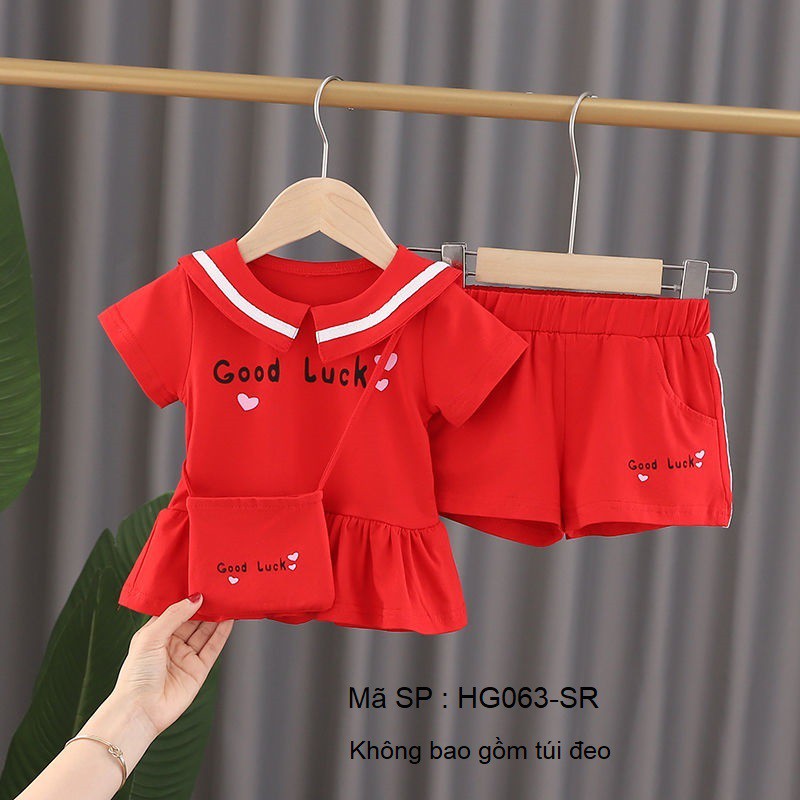 ⚡ SIÊU SALE ⚡ - Set bộ quần áo bé gái mùa hè dễ thương, áo váy babydoll quần đùi good lucky. Cotton thoáng mát - HG063