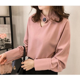 Áo Sơ Mi Nữ Cổ V dài tay chất bao xịn có ảnh thật