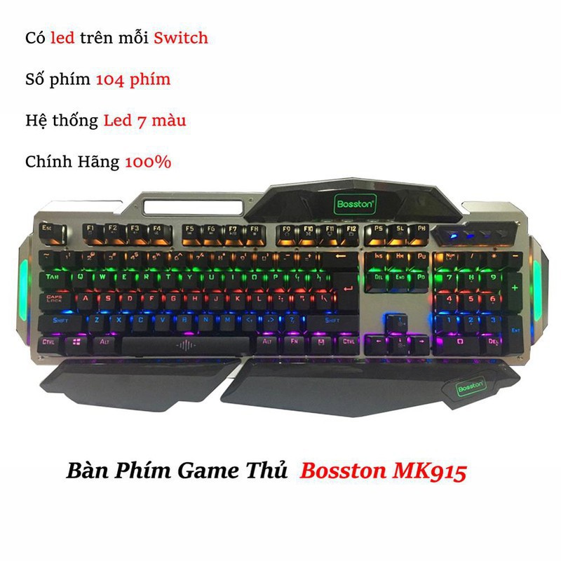 Bàn phím cơ thật game chính hãng Bosston 915 tặng lót chuột xịn chơi game AS11088