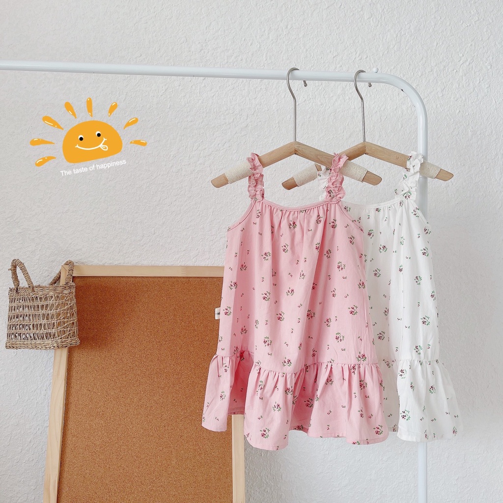Váy hè 2 dây nhún bèo chất thô hoa cho bé giá 2-7 tuổi (Mã 080)