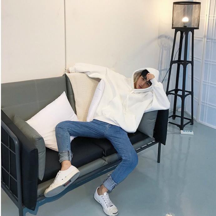 Áo Hoodie đôi nam nữ unisex form rộng trơn trắng đen có mũ đẹp chất nỉ phong cách trẻ trung Hàn Quốc | BigBuy360 - bigbuy360.vn