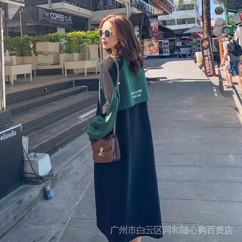 Đầm Nỉ Dài Qua Gối Dáng Rộng Tay Dài Phong Cách Hàn Quốc Thời Trang Xuân Thu Hàng Mới Dành Cho Bạn Nữ 200 Jin Fat mm