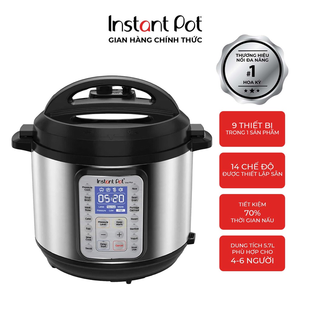 Nồi áp suất điện đa năng Instant Pot® Duo Plus™ 9 trong 1, 5.7L - Bảo hành chính hãng 12 tháng