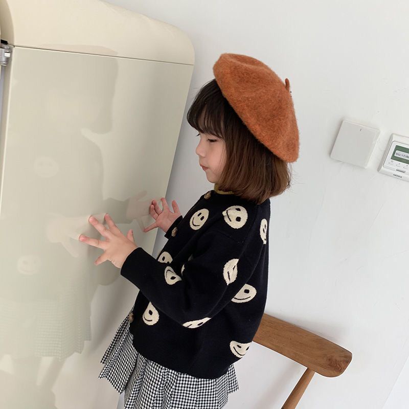 Áo khoác Cardigan dệt kim hình mặt cười cho bé