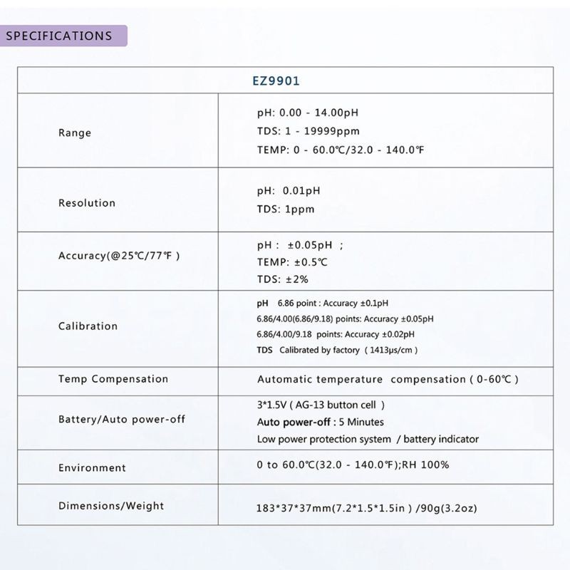 [Hàng mới về] Máy đo độ pH/ TDS/ nhiệt độ nước 3 Trong 1 Ez9901 chất lượng cao