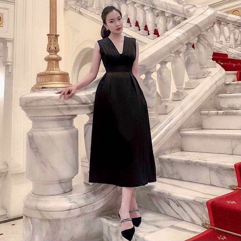 Đầm váy đi tiệc sát nách xếp li ngực 3 màu xuongvnxk