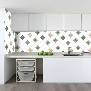 1M Giấy dán bếp khổ rộng 60cm ( có sẵn keo ) - hoa văn ô chéo xanh vàng MM026