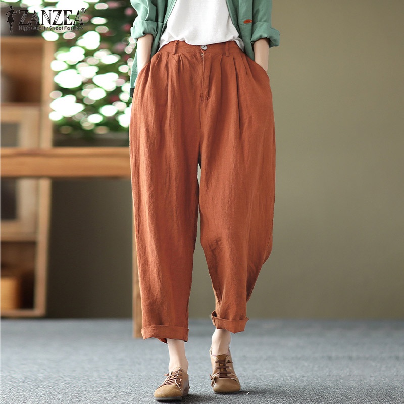 Quần dài ZANZEA ống rộng màu trơn thời trang cho nữ