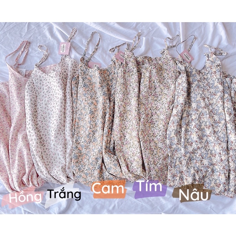 Váy hai dây voan hoa nhí màu kẹo ngọt pastel Hàn Quốc dáng maxi
