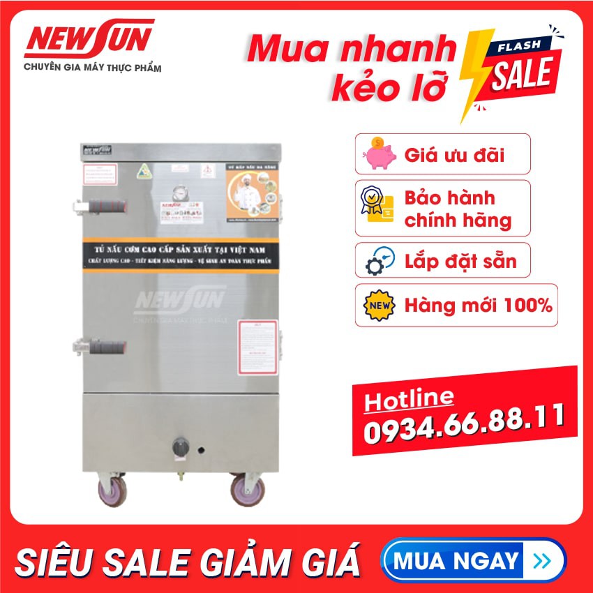Tủ nấu cơm 40 kg gạo/mẻ bằng gas 8 khay NEWSUN Việt Nam - Bảo hành 12 tháng