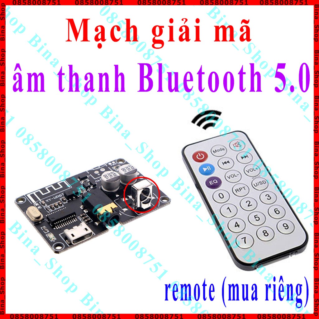 Mạch giải mã âm thanh Bluetooth 5.0 XFW-WRBT (remote mua riêng) DC 3.7v-24v