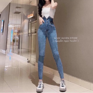 Quần jeans ôm cạp cao đính ngọc