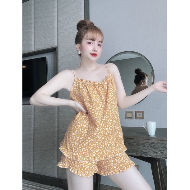 Đồ lụa mặc nhà mát, đồ hai dây nữ dễ thương, bộ ngủ mặc nhà xinh