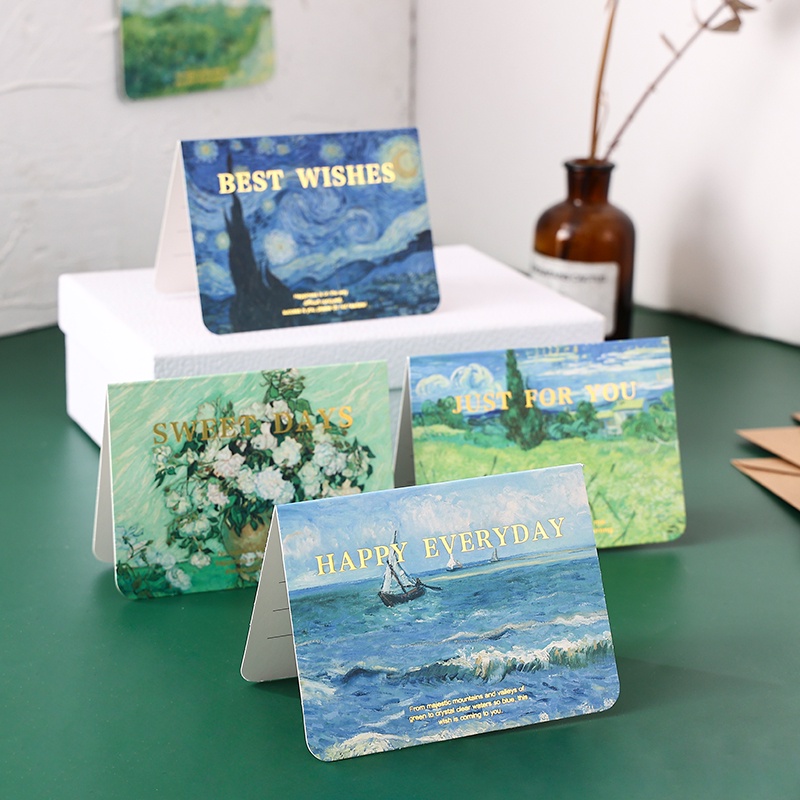 Set 6 Tấm Thẻ Ghi Chú Họa Tiết Tranh Sơn Dầu Phong Cách Retro