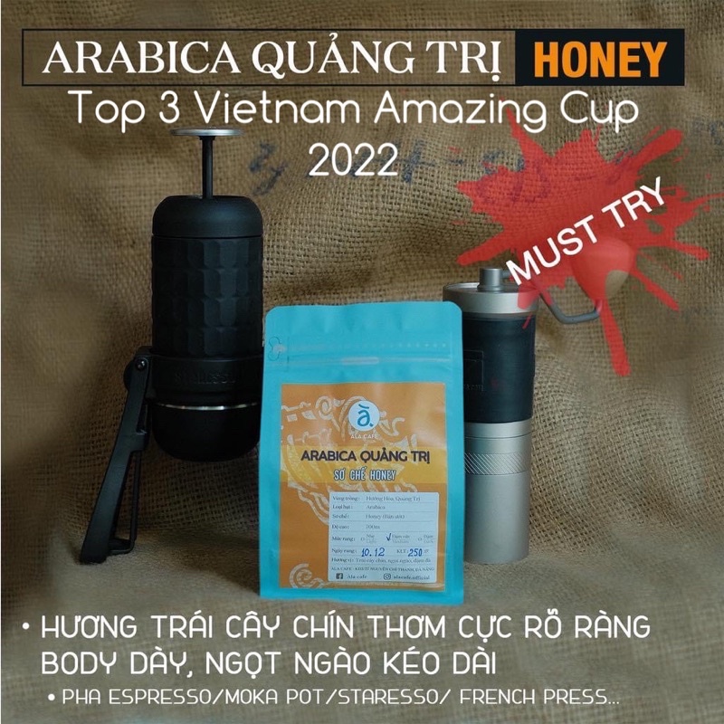 Cà phê Arabica Quảng Trị Honey rang Medium pha máy- Top 4 Vietnam Amazing Cup 2023