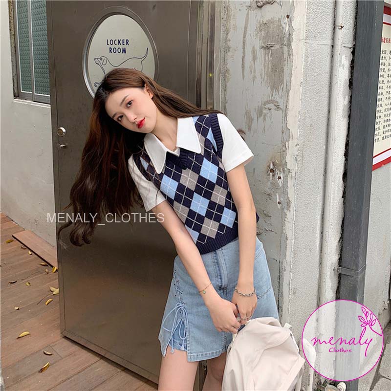 Áo gile len ulzzang hàn quốc dáng croptop AH040, mẫu áo gile thu đông croptop len kết hợp được nhiều trang phục