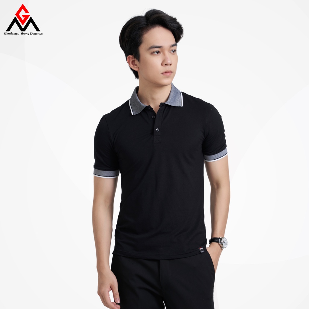 Áo thun polo nam, cổ dệt dáng basic, hai màu đen trắng cơ bản, chất liệu cotton cá sấu - GMAP006