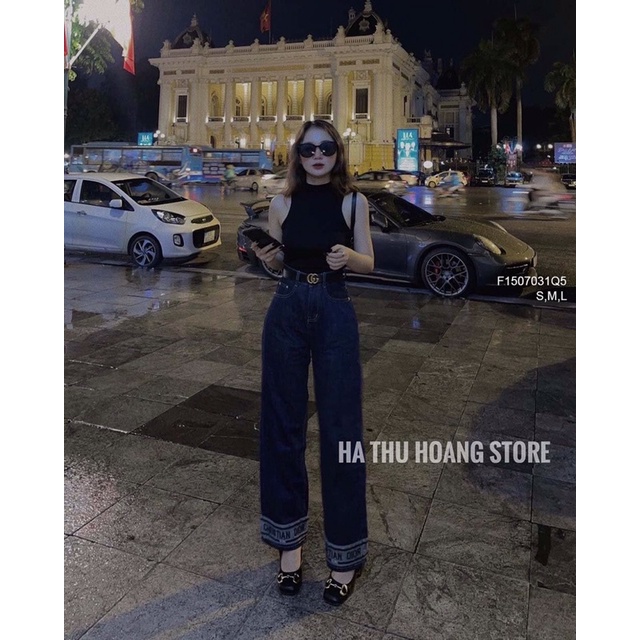 Về sll  🌺 Quần jean dài ống suông lai phối viền thêu chữ lưng cao! HÀNG VNX