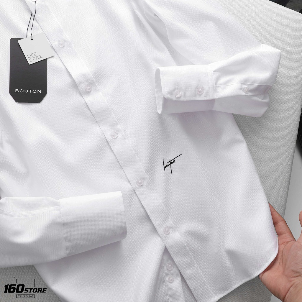 Áo Sơ Mi Nam Dài Tay Trơn Thêu Logo ChữKý BOUTON, 02 Màu Vải Cotton Hat, Form Slim Fit SMBO0028 160STORE | BigBuy360 - bigbuy360.vn