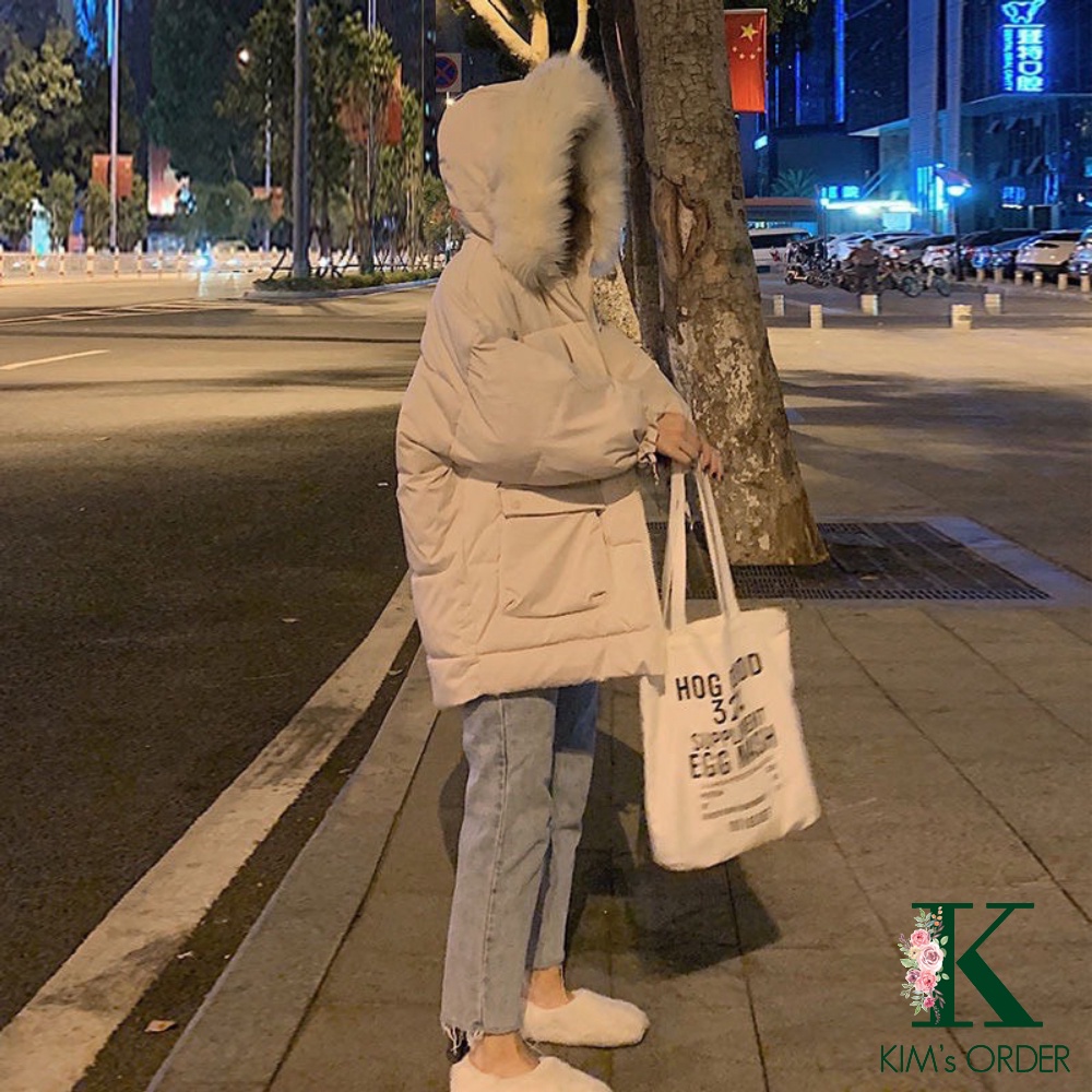 Áo khoác phao nữ màu đen be vàng xanh dài tay có mũ khoá kéo túi hai bên phong cách Hàn Quốc dáng rộng dày dặn | BigBuy360 - bigbuy360.vn