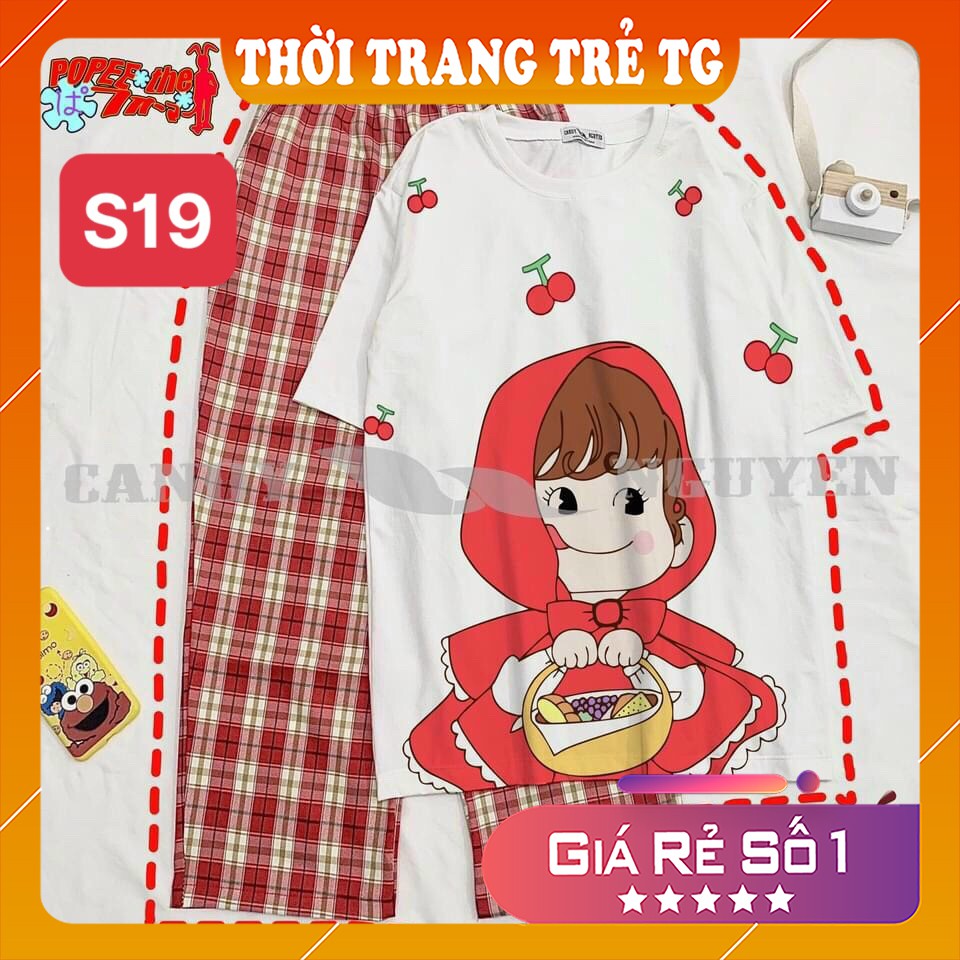 Đồ bộ nữ 𝑭𝒓𝒆𝒆𝒔𝒉𝒊𝒑 Set Đồ Bộ Quần Sọc Caro Ống Rộng S11 Hình Cartoon Milky Freesize Form Rộng Cực Thoáng Mát