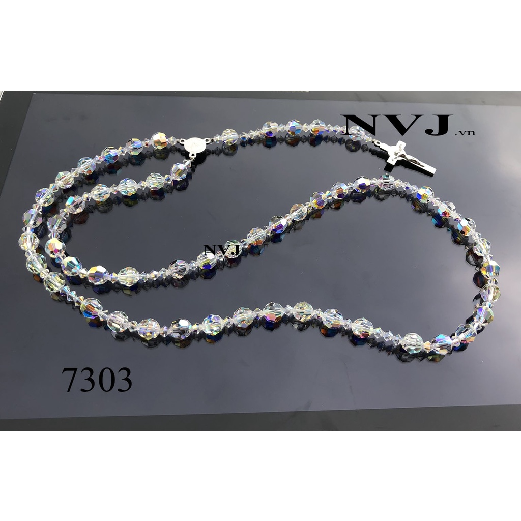 Chuỗi Mân Côi 50 hạt tròn 8ly pha lê Swarovski crystal classic bead 5000 001AB - PhaleAo NVJ