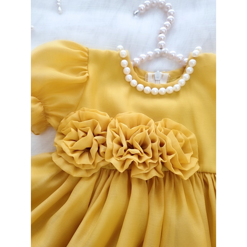 Đầm công chúa cho bé gái kèm bờm tóc chất liệu cao cấp ⚡𝗙𝗥𝗘𝗘𝗦𝗛𝗜𝗣⚡ Váy trẻ em màu vàng kiểu dáng bồng bềnh siêu sang