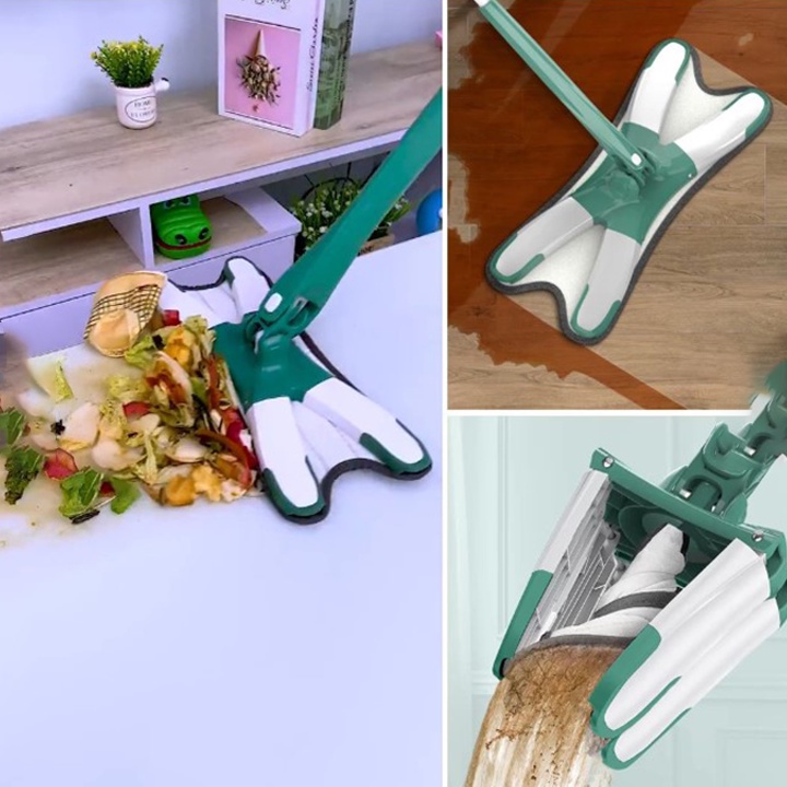 [Freeship] Cây Lau Nhà Thông Minh KIYOSHI Kèm Chổi Silicon Nhỏ Cây Lau Nhà Chữ X Tự Vắt Xoay 360 Độ - BẢO HÀNH 1 ĐỔI 1