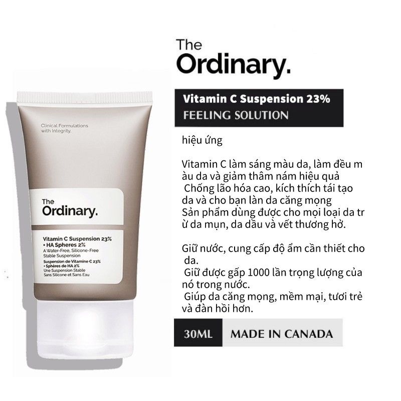 【Từ tp Hồ Chí Minh gửi hàng】Kem Dưỡng Ẩm The Ordinary Vitamin C Suspension 23% + HA Spheres 2% 30ml datăng khả năng hấp thụcăng Tinh tế và đàn hồi