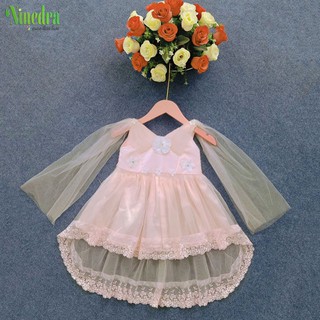 [NINEDRA - Freeship] Đầm công chúa đuôi tôm tay crape kiêu sa cho bé gái 10-18kg