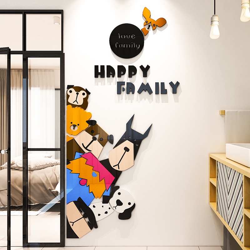 Tranh dán tường mica 3d decor  Dán Cửa hoạt hình những chú chó happy family trang trí mầm non Nhiều Size - EPeBen