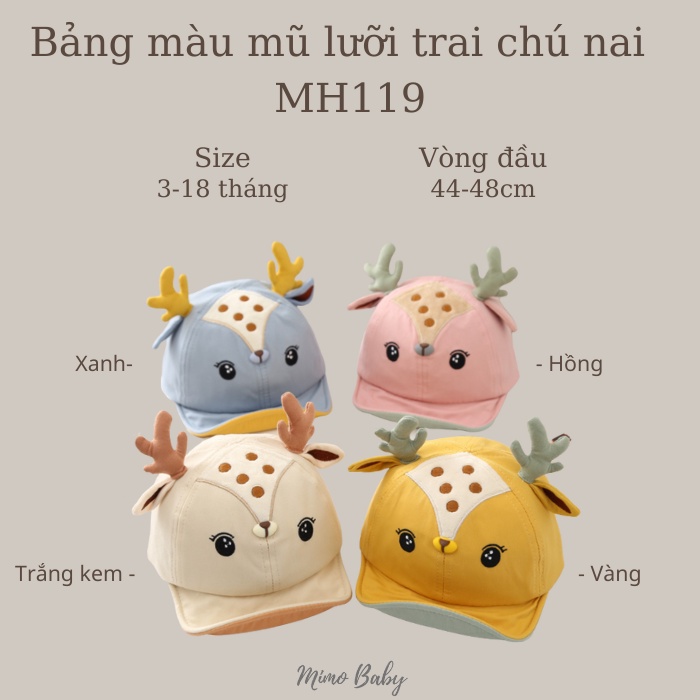 Mũ nón lưỡi trai hình chú nai dễ thương cho bé MH119 Mimo Baby