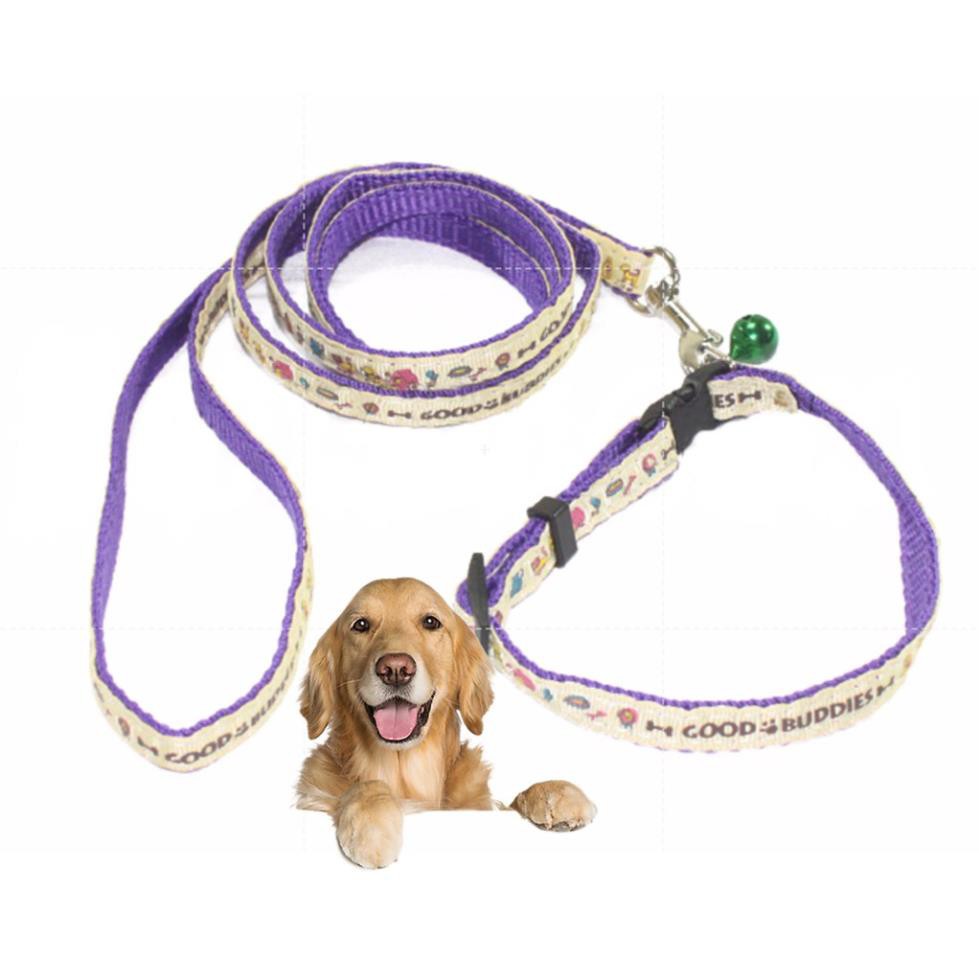 (4 size) Dây dắt cho chó mèo in hoa vòng cổ 2 lớp- dây dắt chó đã kèm vòng cổ