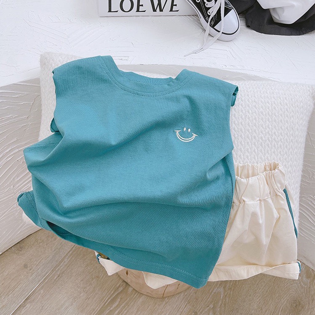 Đồ Bộ Bé Trai LILA KIDS, Bộ Sát Nách Thêu Miệng Cười Phối Quần Viền Cho Bé Từ 7-28kg