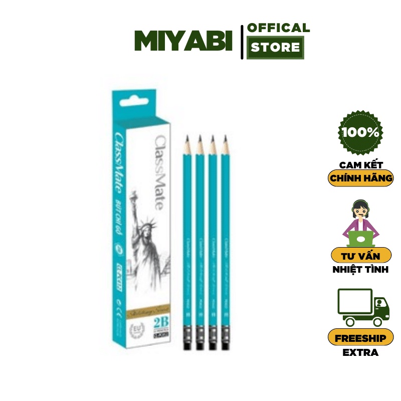 Bút chì 2b gỗ CLASSMATE có tẩy / ngòi mềm - Bút chì gỗ lục giác - MIYABI STORE