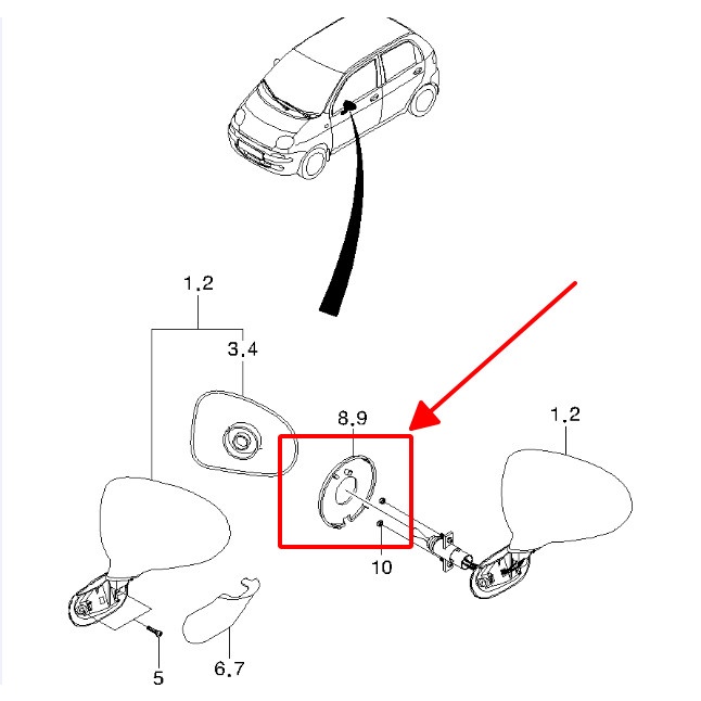 Chụp viền tay chỉnh gương trong DEAWOO MATIZ 1, MATIZ 2 - Hàng xịn GM 96563310/96563311