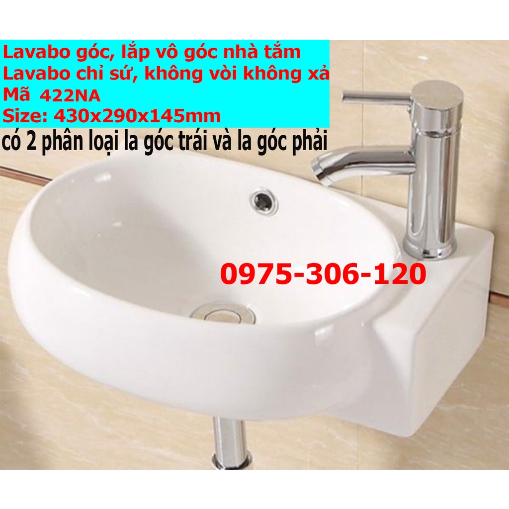 Chậu rửa mặt lavabo góc treo tường 422NA thương hiệu NA.GRAND, men NANO trắng sáng chống bám bẩn, la góc chủ nhật