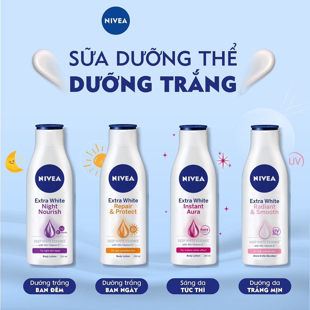 [Mã COSGLORIAT3 -8% đơn 250K] Sữa Dưỡng Thể NIVEA Dưỡng Da Trắng Mịn 250ml - 83805