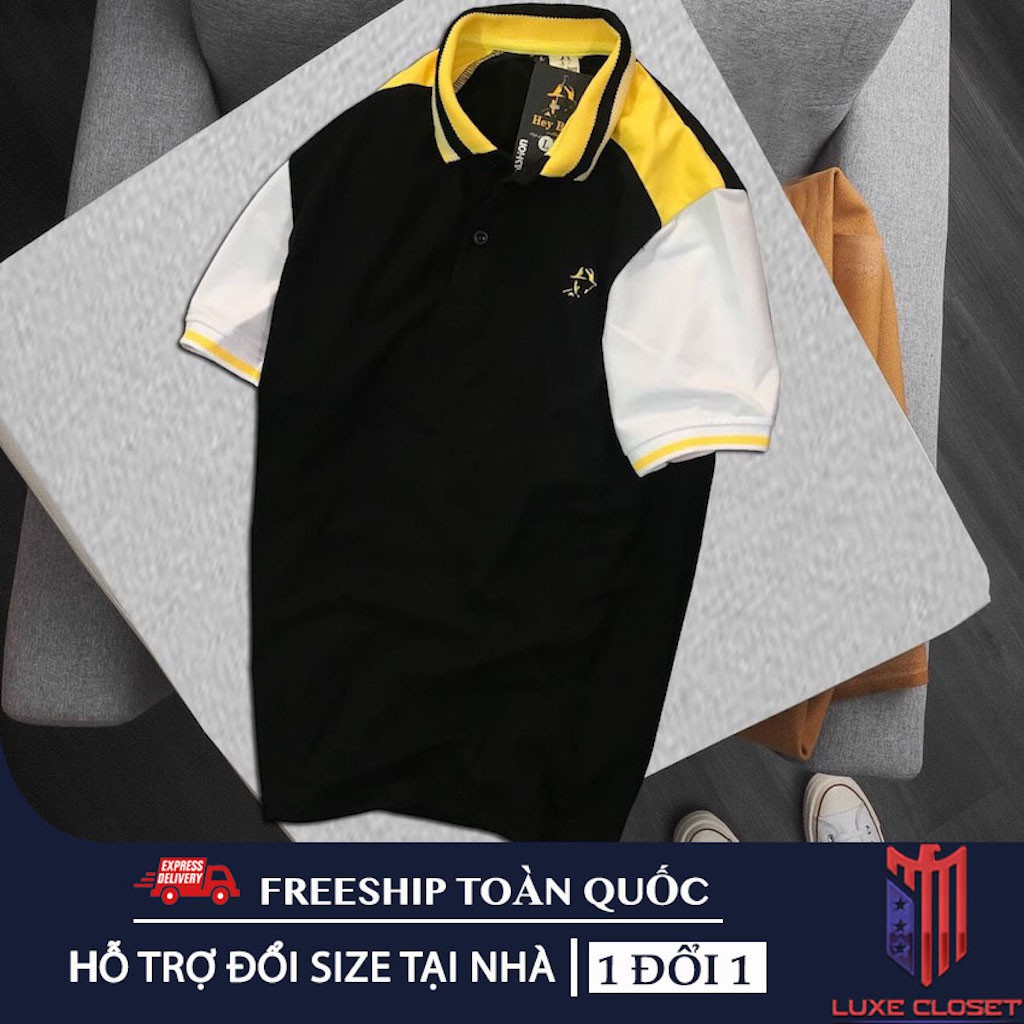 Áo thun nam có cổ Hey Boy phong cách Hàn Quốc phối màu cao cấp, áo thun nam form rộng ASTD082