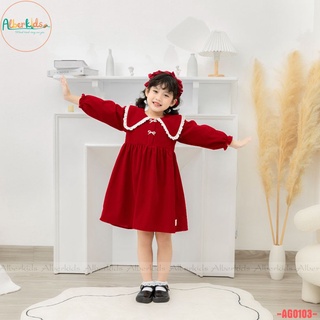 Váy bé gái alberkids thu đông đỏ cổ ren trắng dài tay công chúa cho trẻ em - ảnh sản phẩm 4