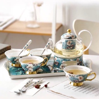 Bộ ấm chén đun trà chiều hoa xanh