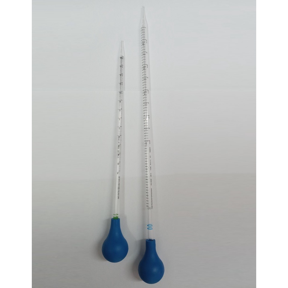 Ống hút - Pipet nhựa thẳng 2ml, 5ml, 10ml, 25ml + bóp cao su màu xanh